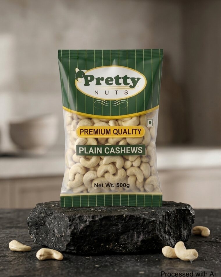 Pretty Nuts Premium Kollam Cashews (plain) 500g pack
